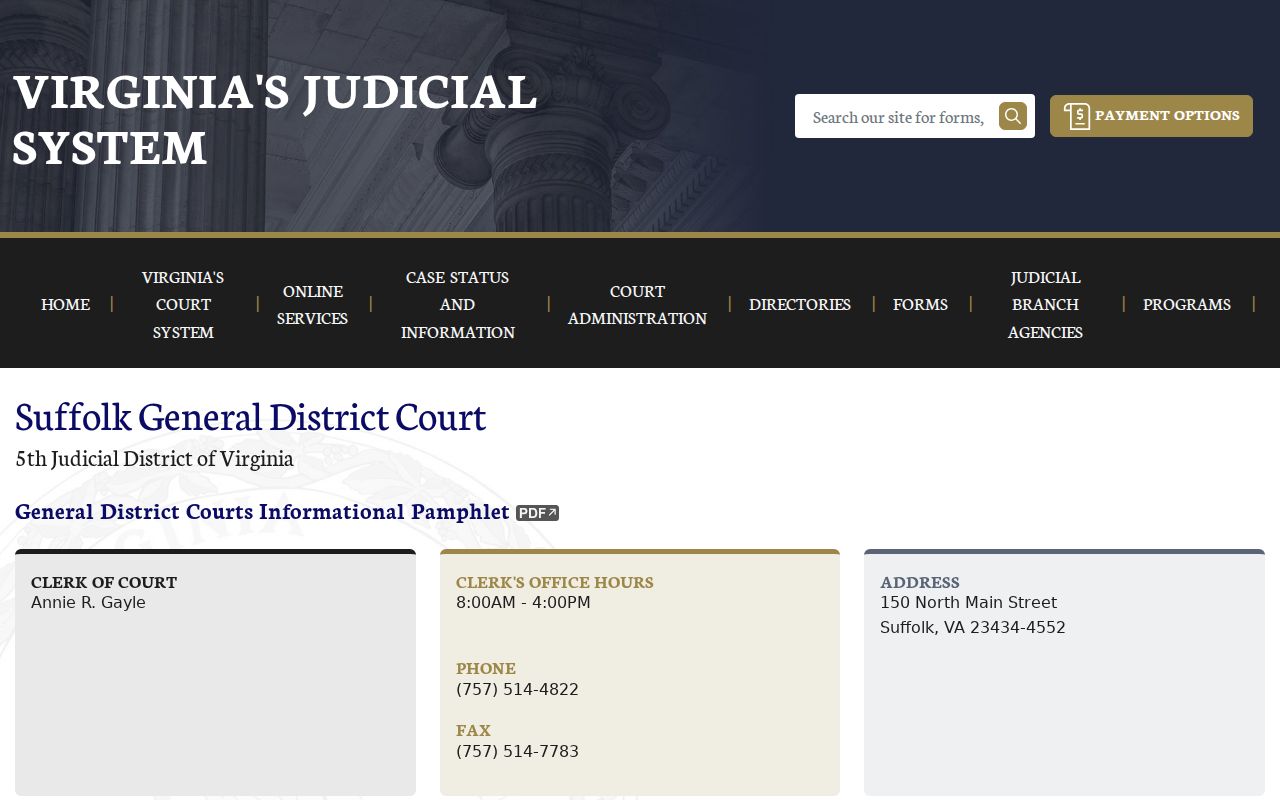 Suffolk resident lookup view of Suffolk General District Court information