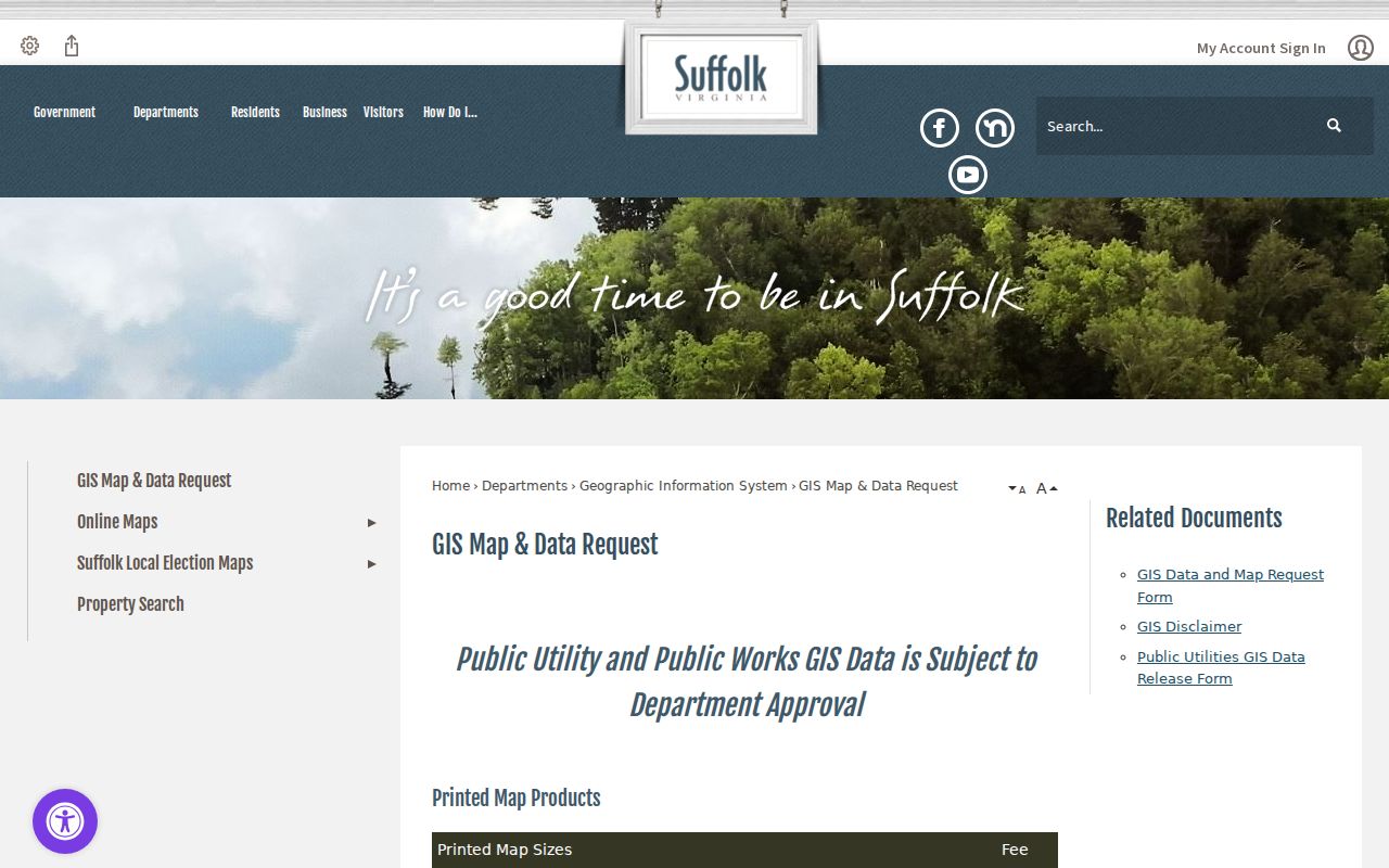 Suffolk ZIP code directory view of the City GIS map and data request process
