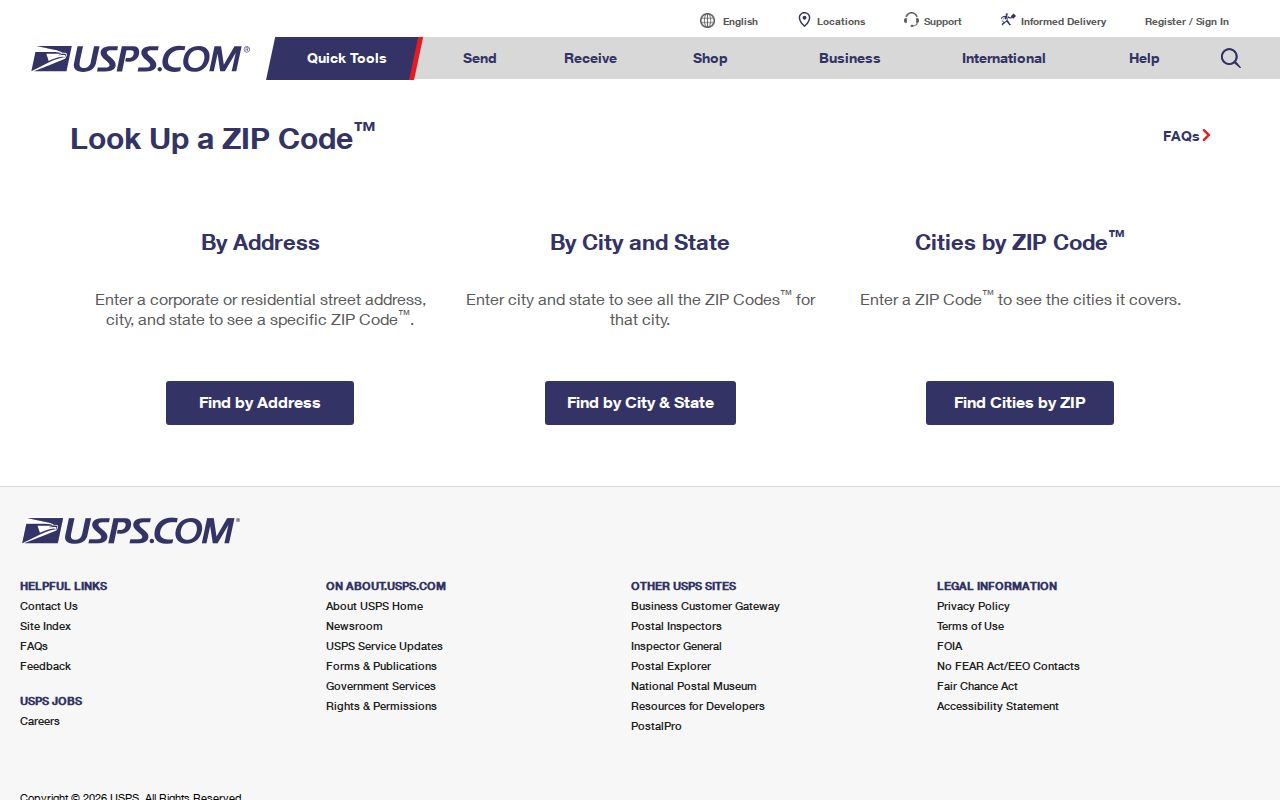 Suffolk ZIP code directory view of USPS ZIP Code Lookup modes