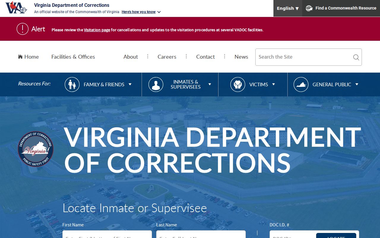 Suffolk resident lookup view of Virginia Department of Corrections locator