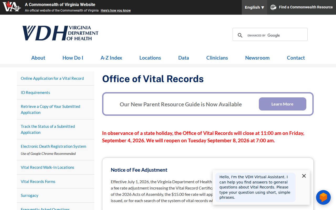Suffolk residents directory Virginia vital records access information
