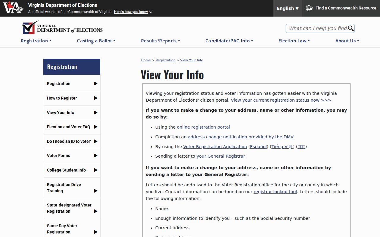 Suffolk resident lookup view of Virginia public voter-information guidance